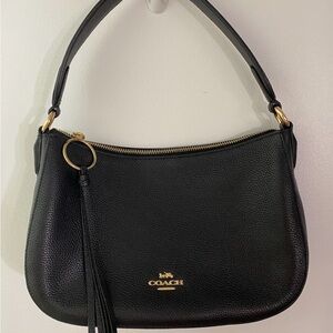 Coach Black Leather Shoulder Bag with Gold Accents